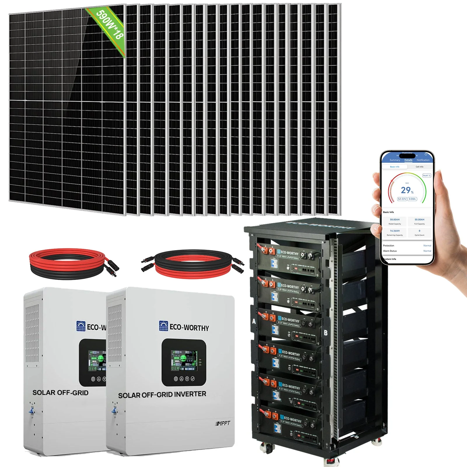 Eco-Worthy 10kw Complete Off-Grid Solar Power System |20.48kWh to 30.72kWh Battery | 10000W 120/240V | 8260W to 10620W PV - Image 12