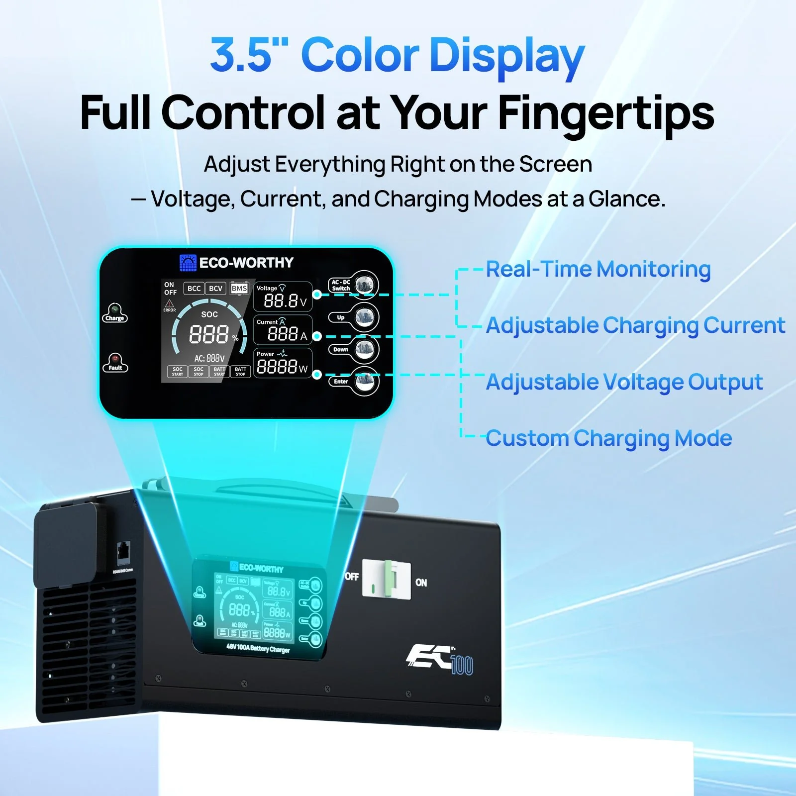 EC100 48V 100A Battery Charger | 5.78KW Max Output | Soft Start |120V 240V AC Input - Image 4