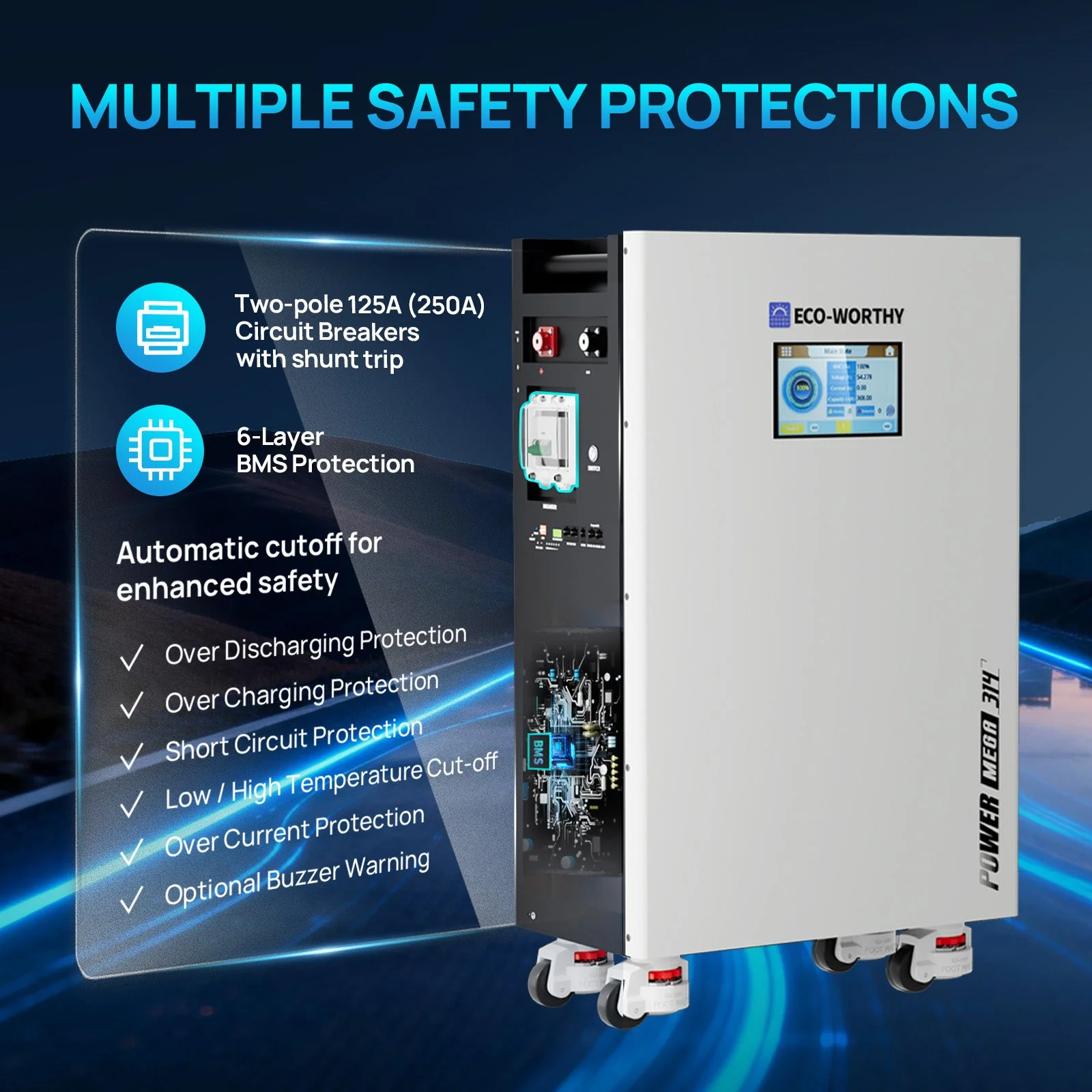 Eco-Worthy PowerMega 314 | 51.2V 314AH Lithium Battery 16kWh | Bluetooth & WiFi | Active Balance - Image 5