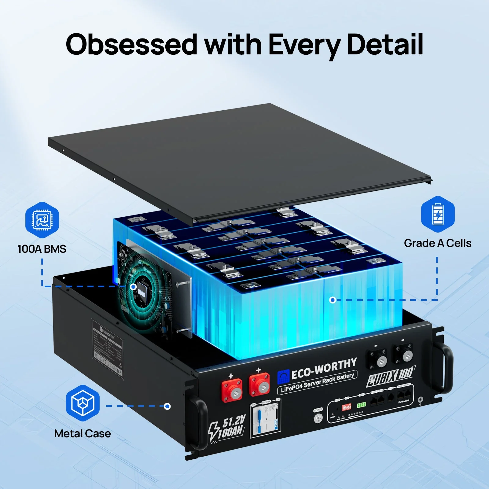 Eco-Worthy Cubix100 48V 100Ah Server Rack Battery | Bluetooth & WiFi | 10 Years Warranty | UL9540 | UL1973 | UL9540A | CEC Listed - Image 8