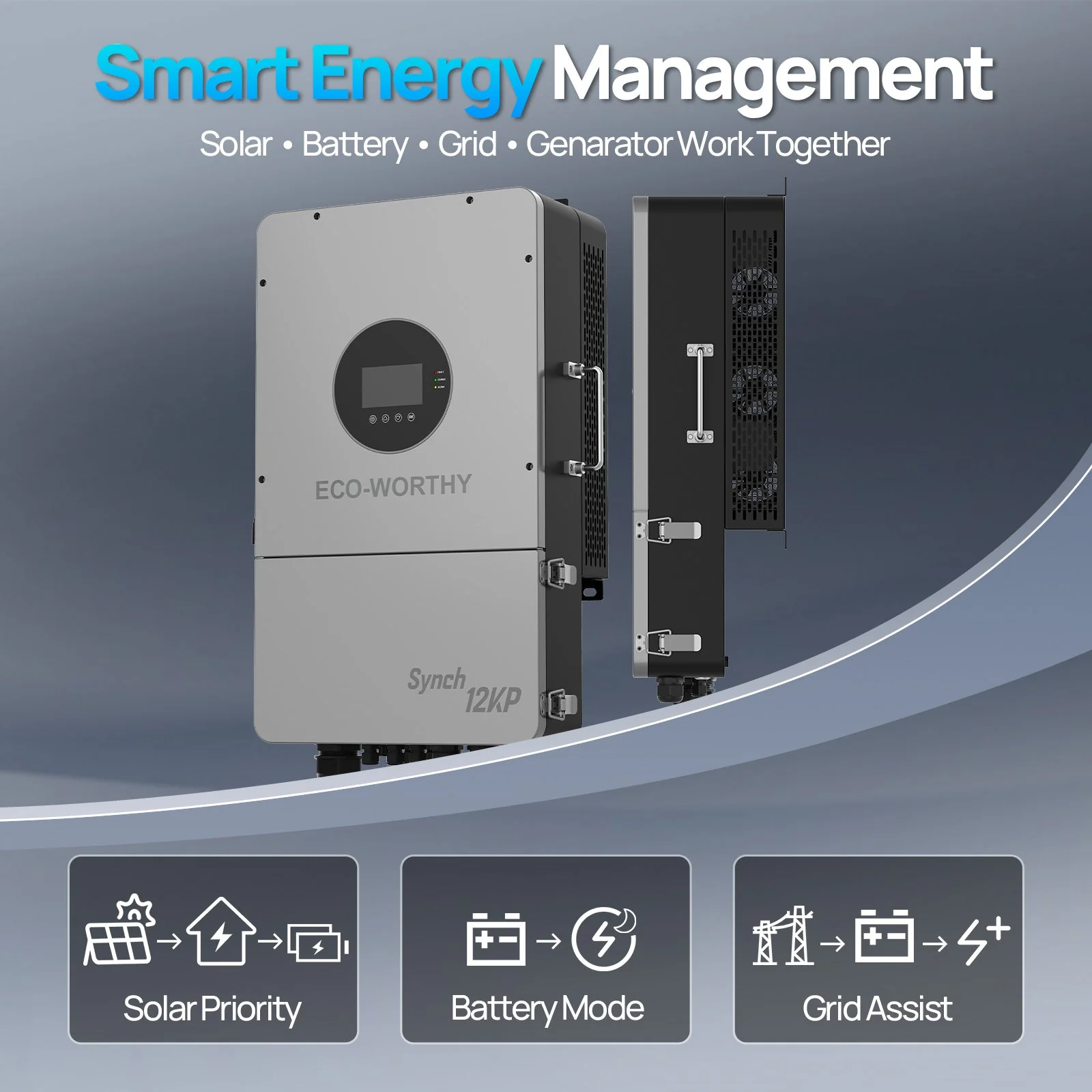 Eco-Worthy Synch 12KP Split-Phase Solar Hybrid Inverter | 48Vdc to 120Vac/240Vac | 13200W@550V PV Input - Image 5