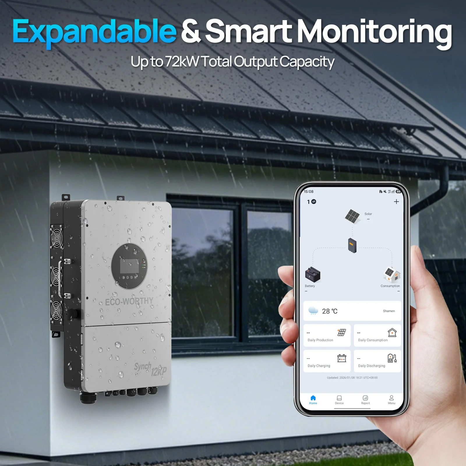 Eco-Worthy Synch 12KP Split-Phase Solar Hybrid Inverter | 48Vdc to 120Vac/240Vac | 13200W@550V PV Input - Image 8