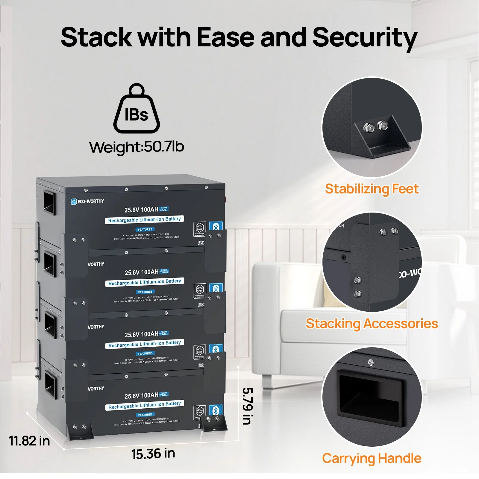 ECO-WORTHY 24V 100Ah Metal Case LiFePO4 Lithium Battery Bluetooth Low-Temp Protection - Image 4