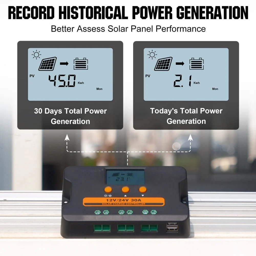 Upgraded 30A PWM Solar Charge Controller Regulator with Dual USB Port 12V/24V Autoswitch - Image 10